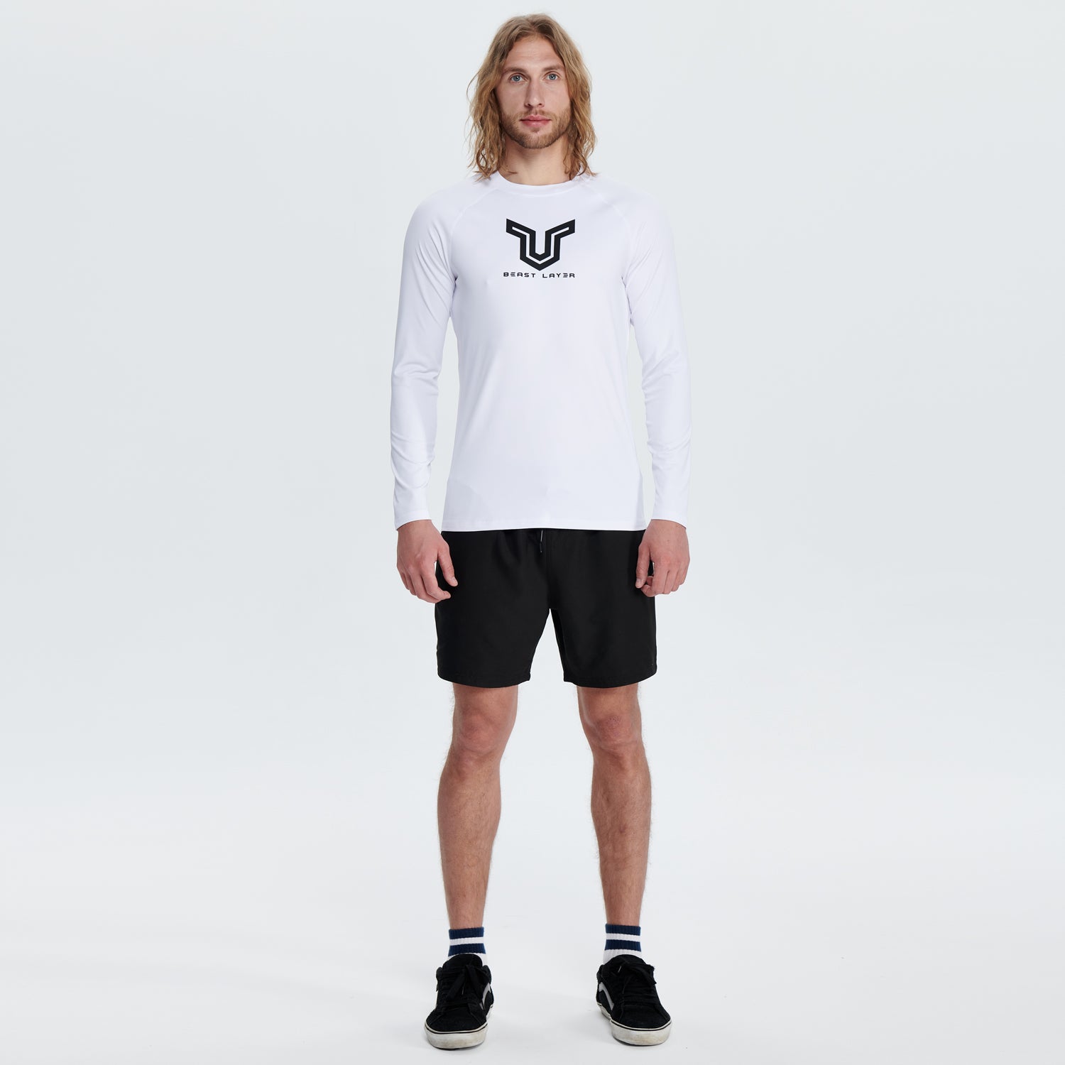 Men's Long Sleeve Hooded Spf Shirt - White丨Beast Layer