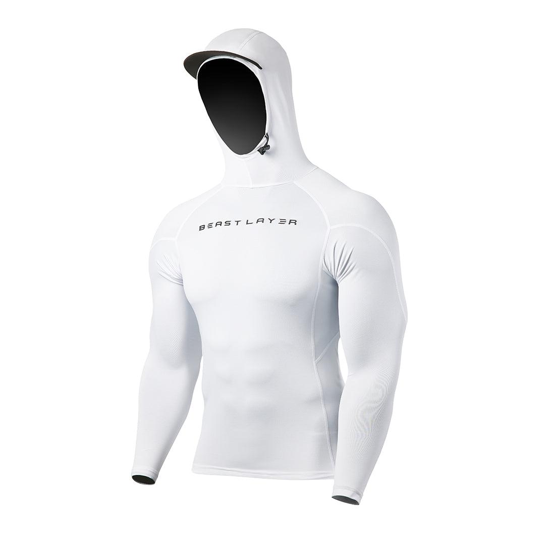 Men's Long Sleeve Hooded Spf Shirt - White丨Beast Layer